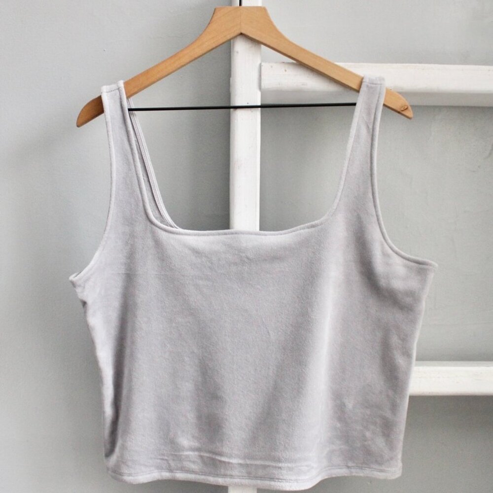 Express Women's Gray Fleece Velvet Square Neck Crop Tank Top Size Large NWT
